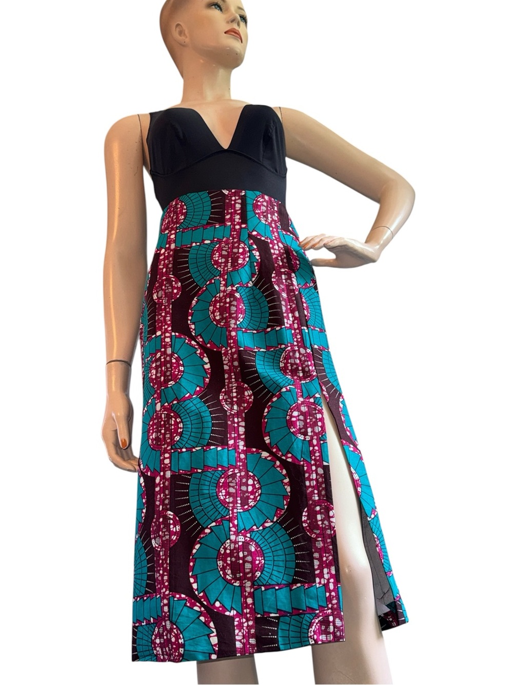 African Ankara Print MIDI Skirt.  XL